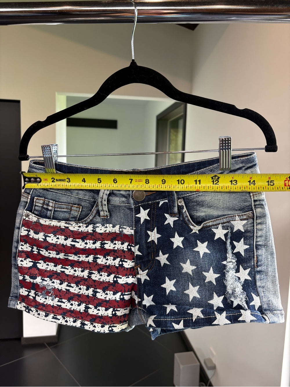 Distressed Flag Print Denim Shorts - Red, Blue & White - Picture 4 of 5